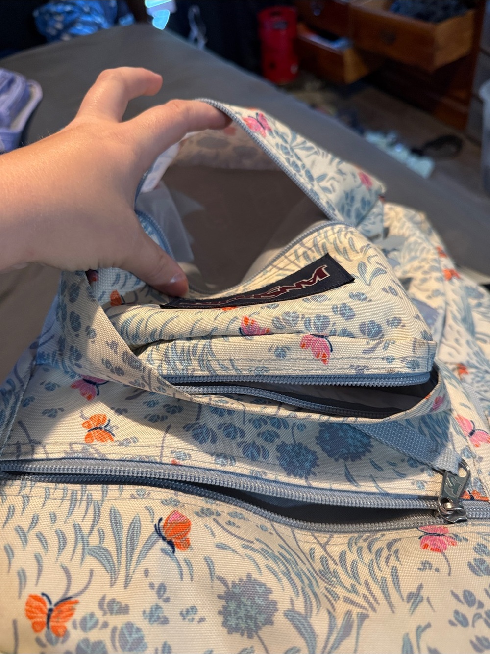 Jansport Light Blue Floral Backpack with Pink & Orange Accents - Picture 7 of 7